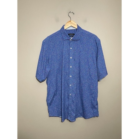 Bugatchi Trim Fit Multi Dot Shirt Men's XL Short Sleeve Blue Stretch - Picture 2 of 7